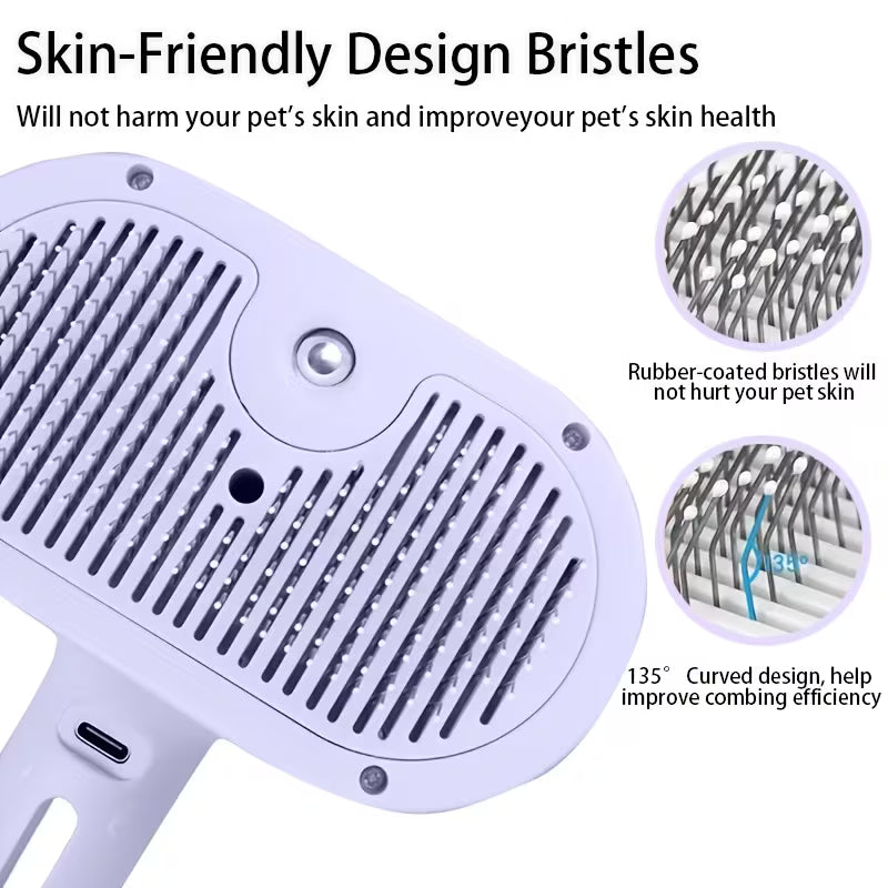 3-in-1 Automatic Pet Grooming Brush with Spray &amp; One-Click Hair Removal